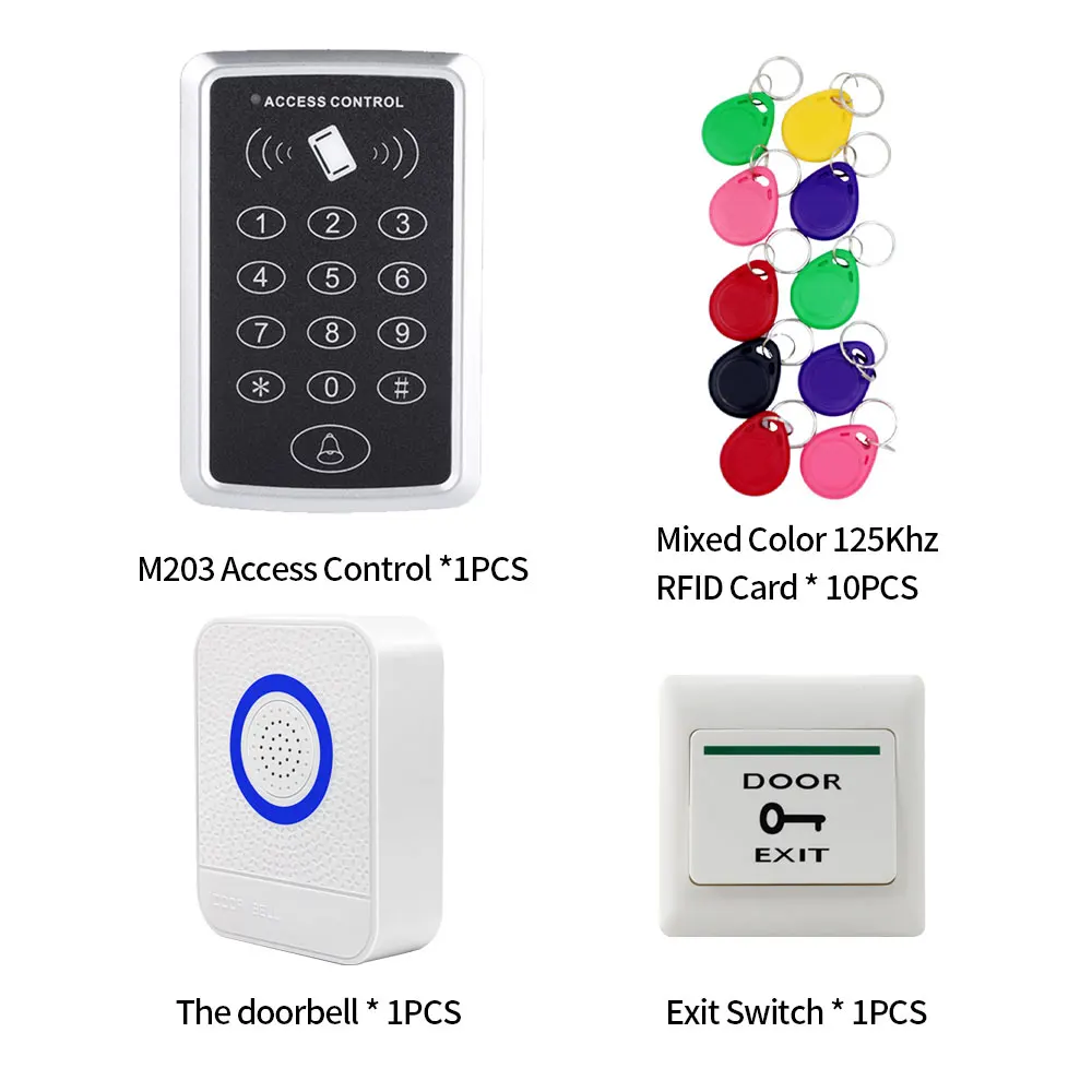 125khz RFID Door Access Control Kits with 12V 5A Power NO/NC Lock Door Bell Exit Switch Electronic Magnetic Lock System Sets