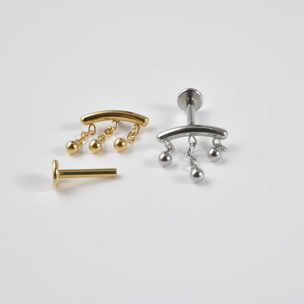 1Pc Drop Ear Cartilage Stud Chain Dangling Surgical Steel Labret Tragus Helix Earring Daith Lobe Ring Piercing Body Jewelry