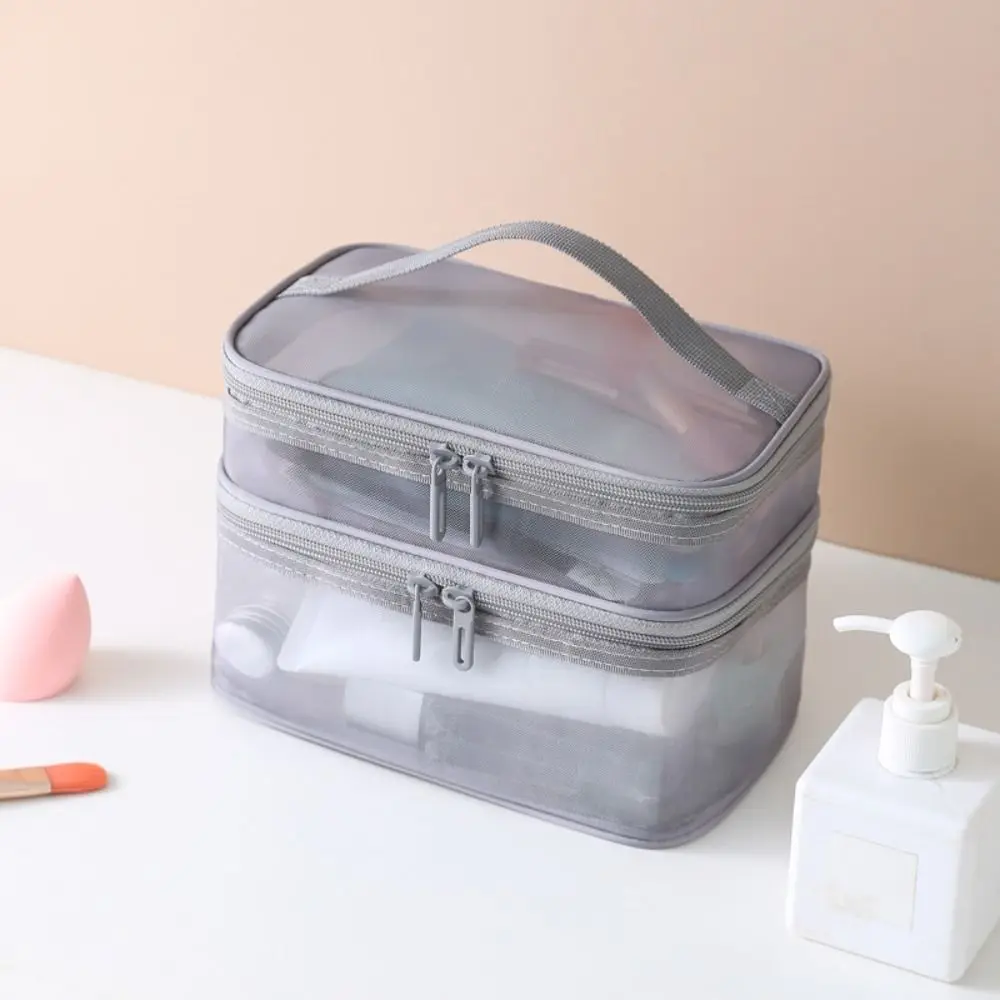 1/2/3 Layers Mesh Cosmetic Bags Cosmetic Case Zipper Perspective Makeup Bag with Handle Wash Pouch Cosmetic Storage Bag Outdoor