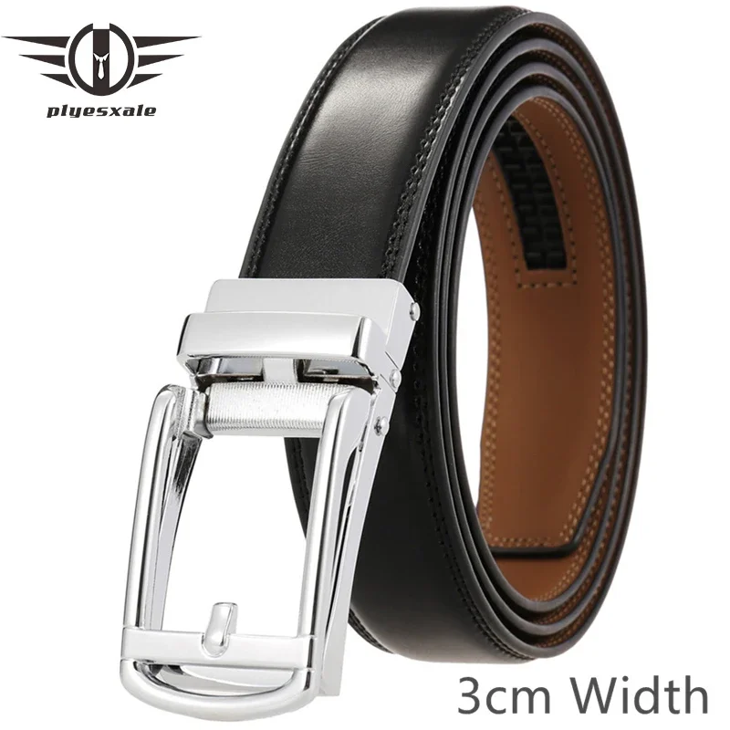 

3cm Width Black Dark Brown Automatic Ratchet Buckle Belt Men Fashion Casual Genuine Leather Belts For Men Luxury Brand B914