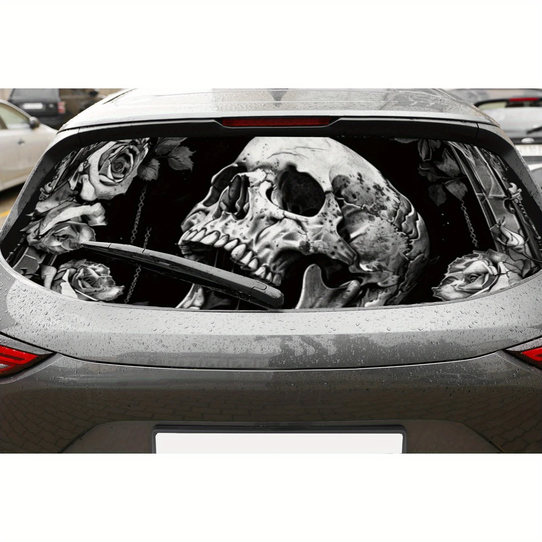 

Black and White Skull and Rose PVC Perforated Car Vinyl Wraps, Privacy Enhancing Design for Rear Window, Car Rear Windshield Sti