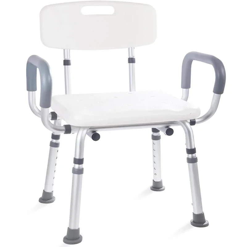Silla de baño, silla de bañera con reposabrazos acolchado, antideslizante, altura ajustable, capacidad de carga de 350 libras, decoración de baño