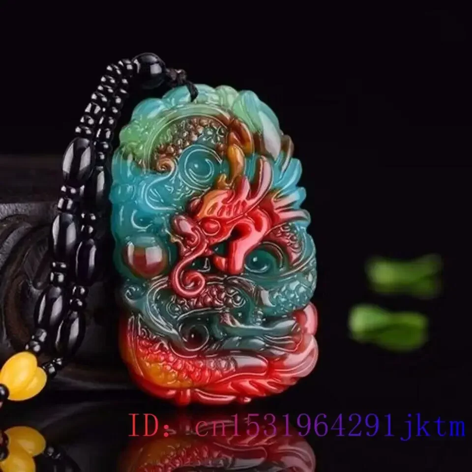 Real Jade Dragon Pendant Amulet Carved Pendants Gift Man Men Vintage Necklaces Natural Colorful Necklace Jewelry Fashion