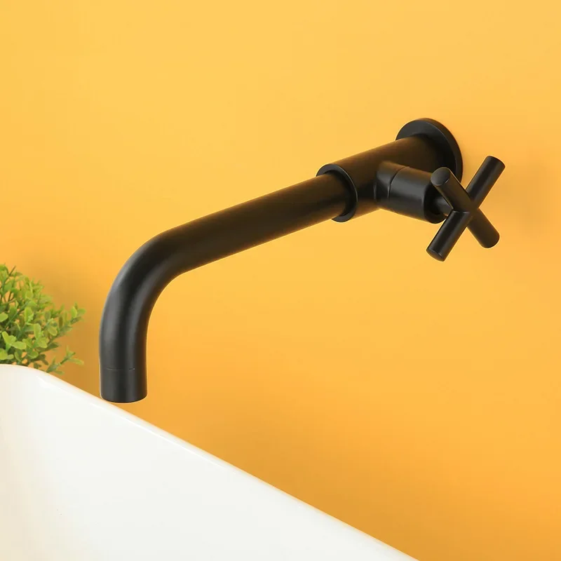 Bathroom Single Cold Sink Faucet Brass Material Wall Mounted Quick Open Bathroom Water Tap Matte Black, Brushed Gold, Chrome