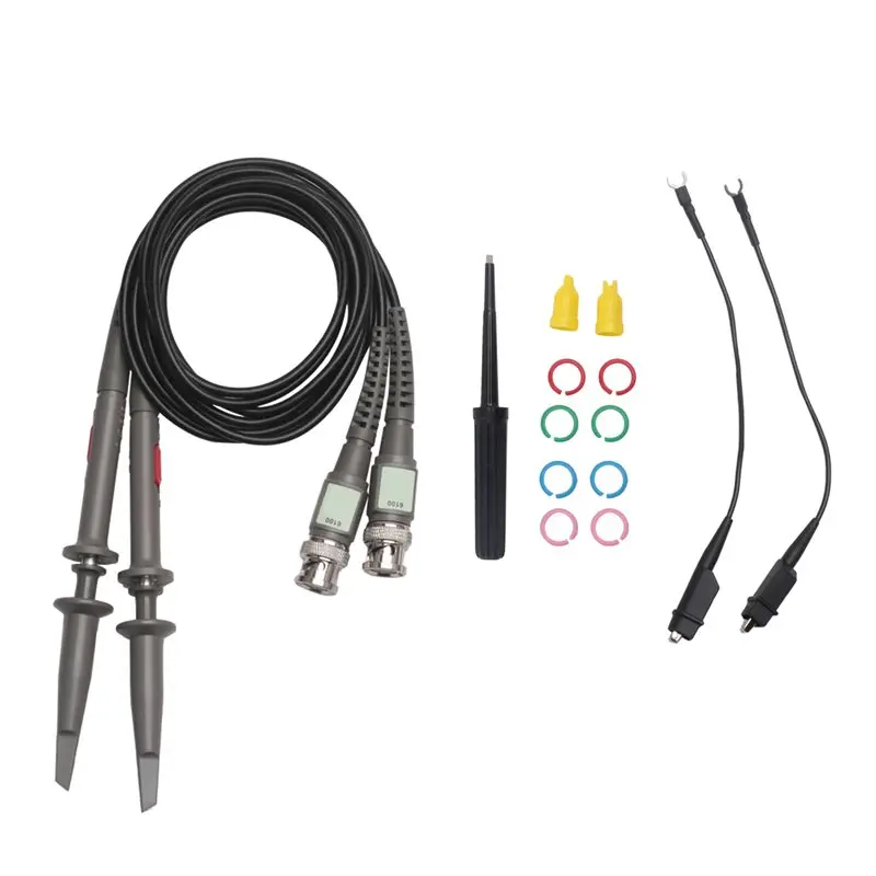 A27F-2Pc P6100 BNC Oscilloscope Probe Kit 100Mhz 1X 10X High Precision Scope Analyzer Alligator Clip Probes Test Leads