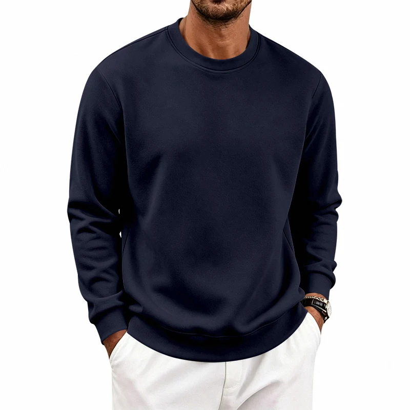 Einteiliger, locker sitzender, klassischer, mit Fleece gefütterter Rundhals-Langarm-Sweatshirt für Herren, warmes, winddichtes, lässiges Winter-Oberteil – Detail 38