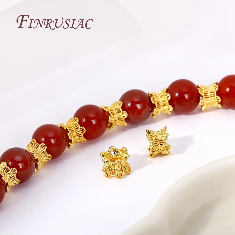 2 Types 18K Gold Plated Brass Metal Spacer Beads Double Side Flower Beads Caps High Quality Bracelet Beads DIY Jewelry Accessory