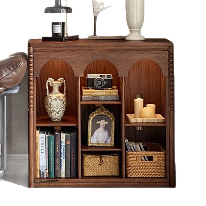 French vintage solid wood bookcase combination TV cabinet living room display combination module low cabinet floor-to-ceiling
