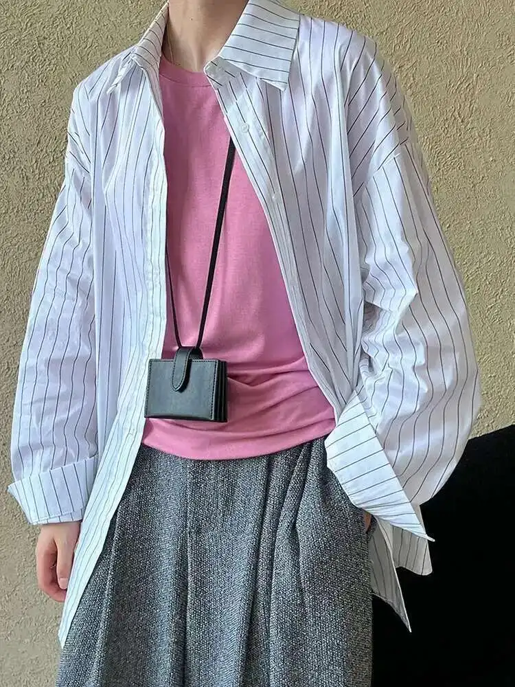 

Women Black Striped Vintage Big Size Elegant Blouse New Lapel Long Sleeve Shirt Fashion Tide Spring Autumn