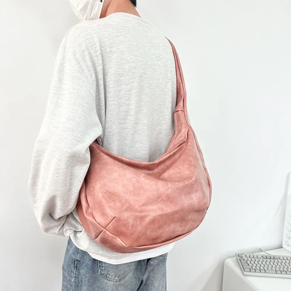 Portable Japanese Style PU Leather Shoulder Bag Large Capacity Streetwear Male Dumpling Bag Cool Commuting Crossbody Bag Daily