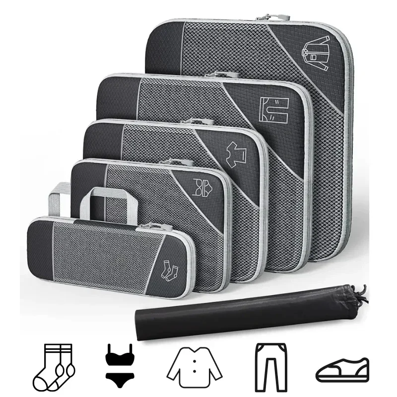 6Pcs Set Travel Storage Organizer Portable Clothes Storage Bags Lightweight Suitcase Bag Compressed Packing Cubes Luggage Bags