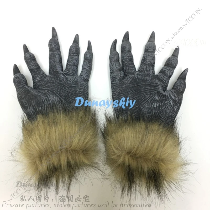 Wolf Halloween Maske Handschuhe Requisiten Gruseliger Teufel Maskerade Party Requisiten Tierkopf Wolfskopf Maske Handschuhe Werwolf Brüllen Horror Requisiten