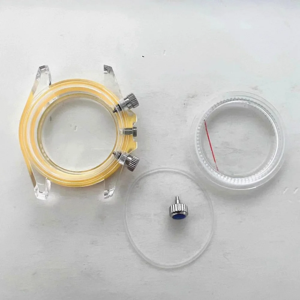 39mm Rubber Watch Case Fashion Transparent Acrylic Glass for Vk63 Quartz Movement Waterproof Watch Accessories