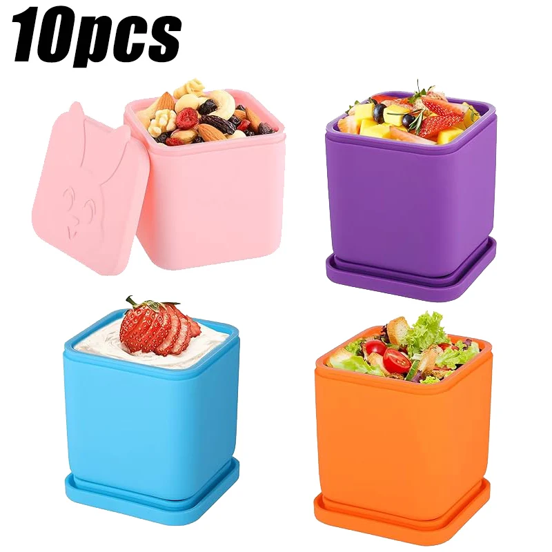 Silicone Lunch Box Sauce Divider Cup with Lid Square Small Fits Most Bento Lunch Box Dips Sauce Container for School Lunch Box 