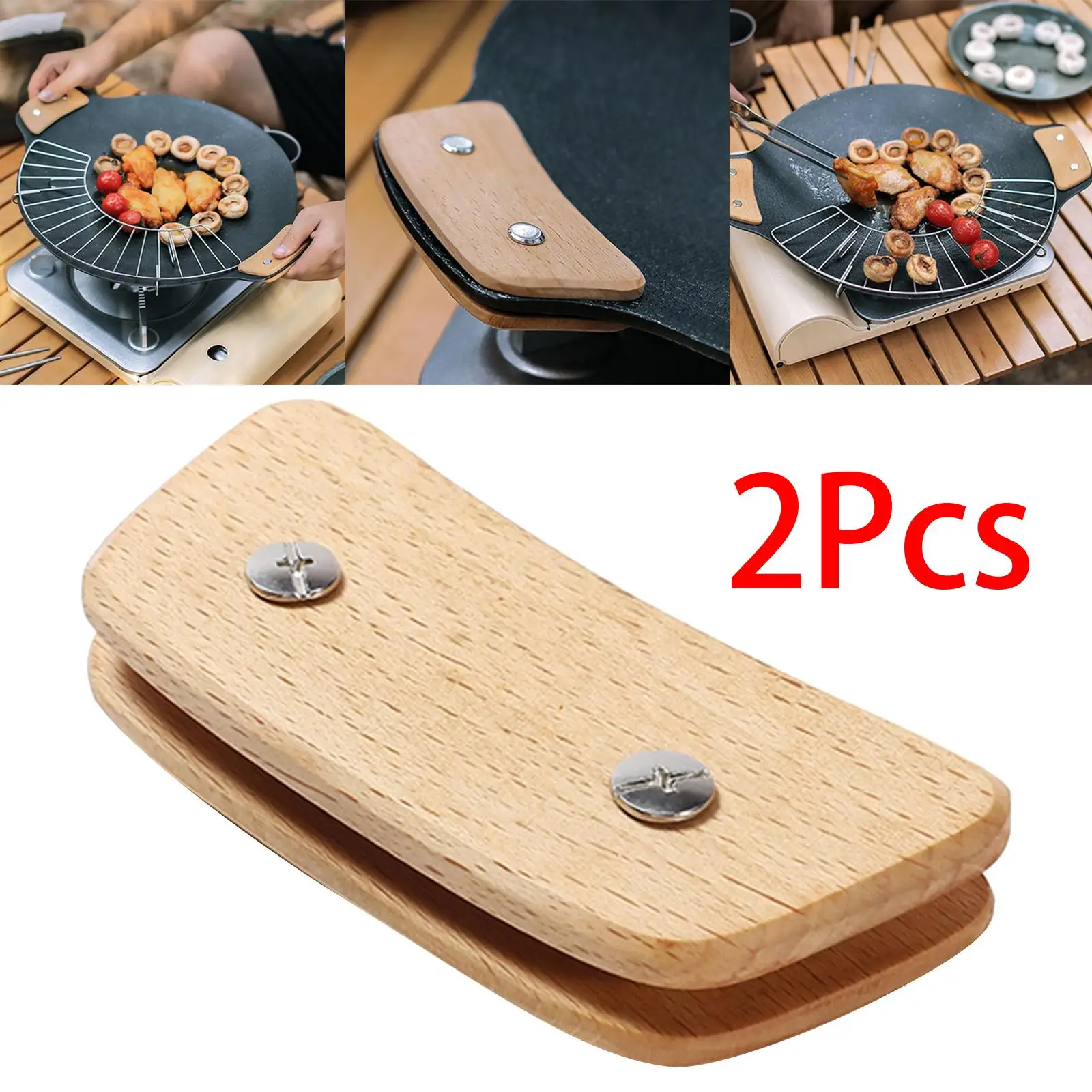 Wooden BBQ Pan Handle Anti Scald Heat Resistant Insulated Grip Replacement for Sauce Grill Pan Griddle Outdoor Camping