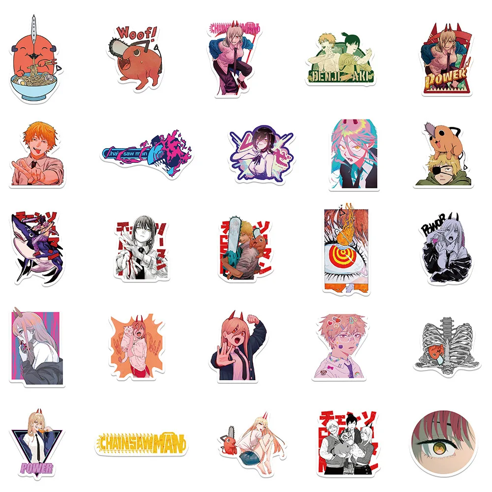 50pcs Anime Chainsaw Man Series Graffiti Stickers Suitable for Helmet Desktop Wall Decoration DIY Sticker Pack Wholesale