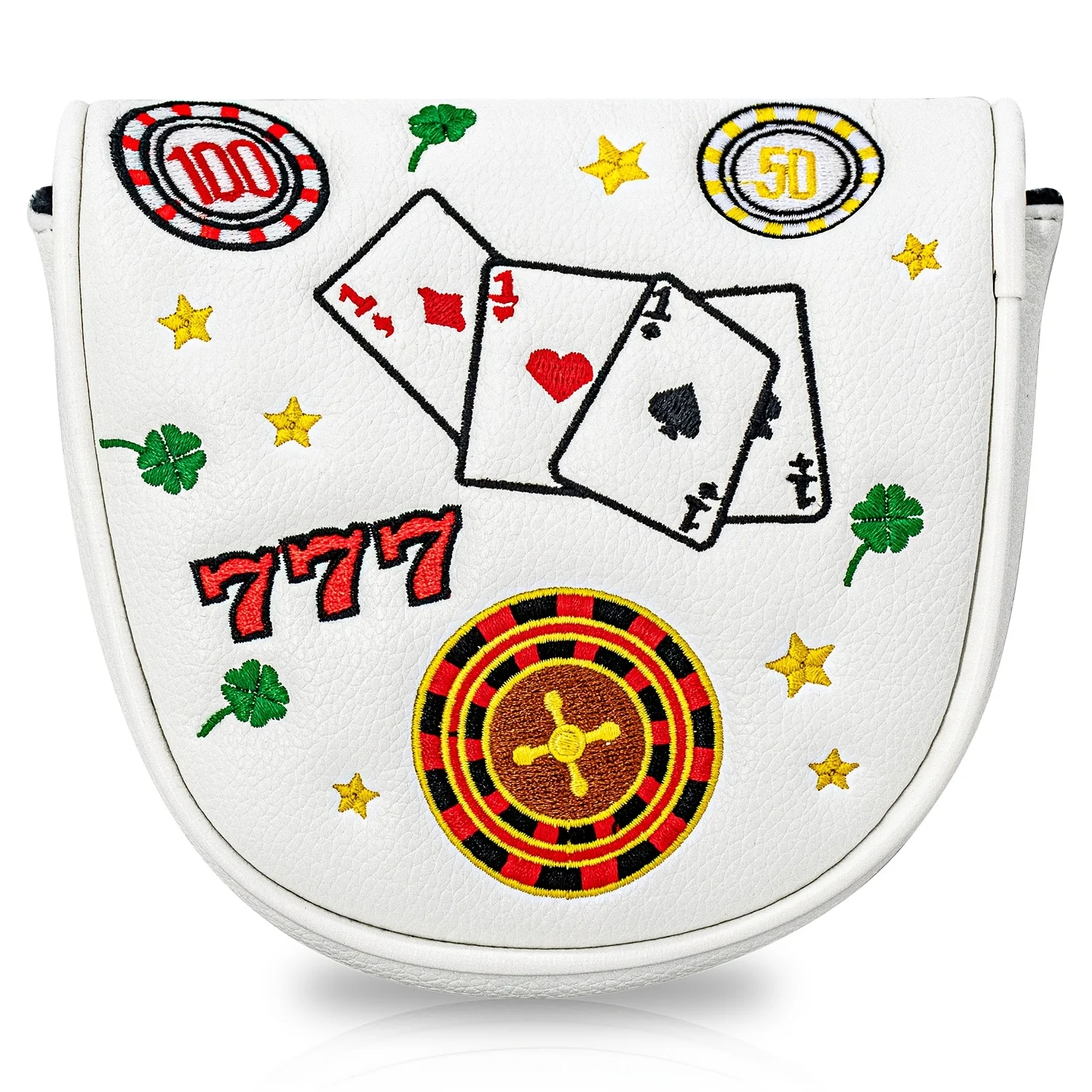 1pc Playing Card Pattern Golf Club Head Cover, Semi-Circular Mallet Golf Putter Cover, PU Material Putter Cover with High-End