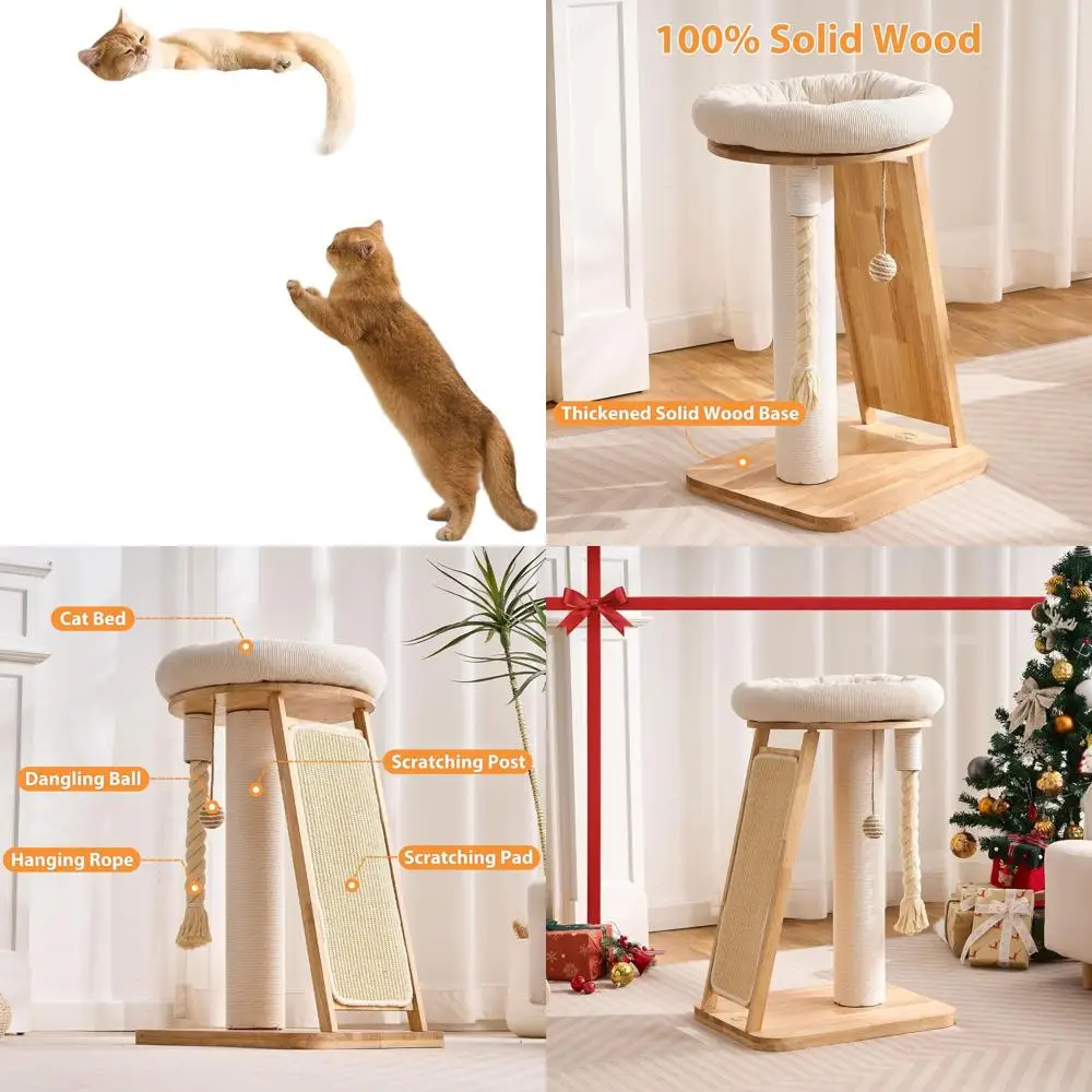 

Compact Corner Cat Tower with Scratching Post, Bed, Dangling Ball, and Interactive Rope