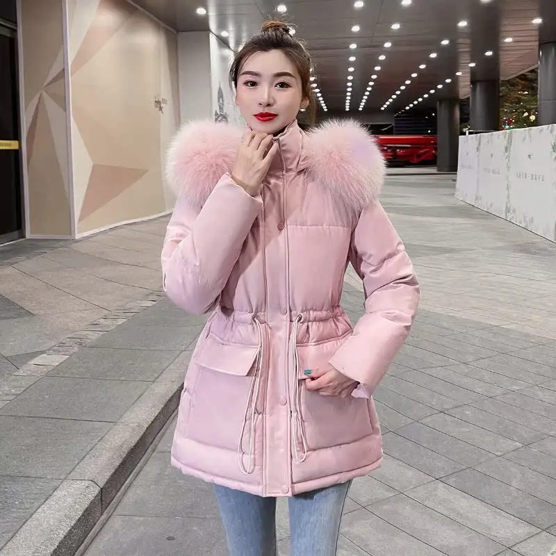 

Winter New Women's Mid-Length down Cotton Jaet Thiened Large ket Faionable Coat Loose Fit Cotton Padded Coat