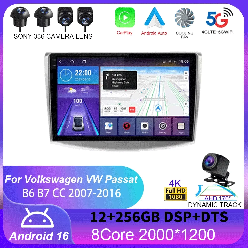 

Multimedia Player Android 16 For Volkswagen VW Passat B6 B7 CC 2007-2016 Carplay Auto GPS Car Radio 4G+WIFI QLED 2din 360 Camera