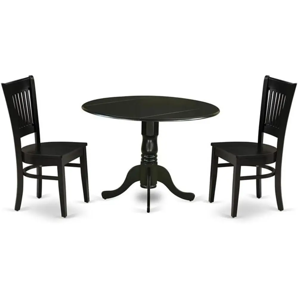 

Компактный обеденный гарнитур из 3 предметов: круглый стол с откидной столешницей и 2 стула, 42x42, черный
