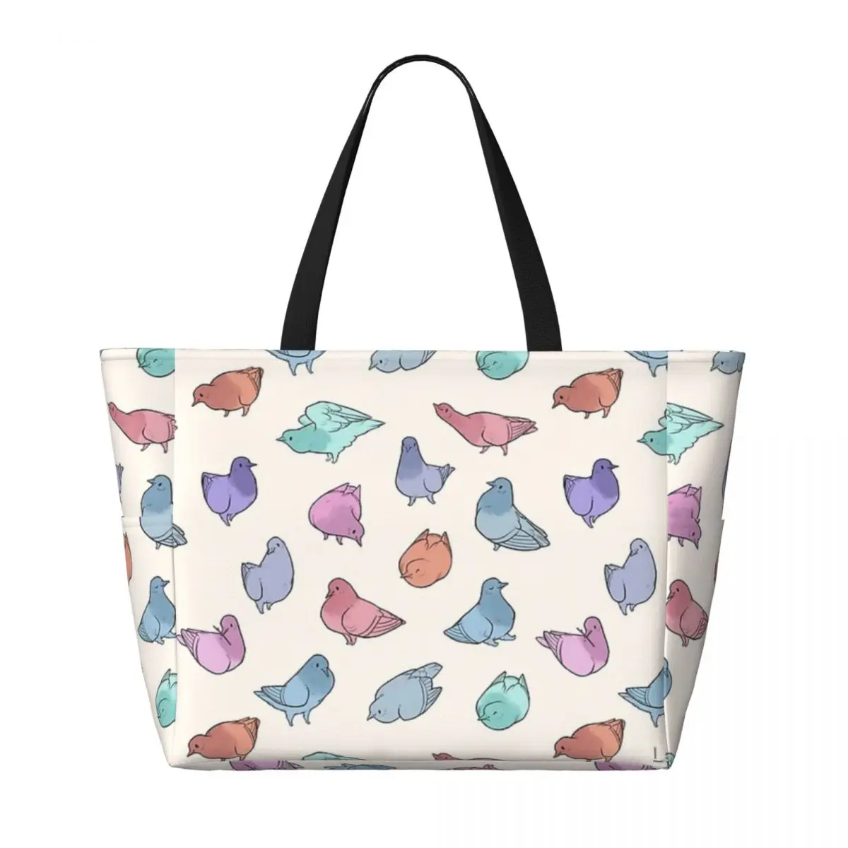 Pigeons Poofs In Multicolor Beach Travel Bag, Tote Bag Holiday Practical Daily Birthday Gift Multi-Style Pattern