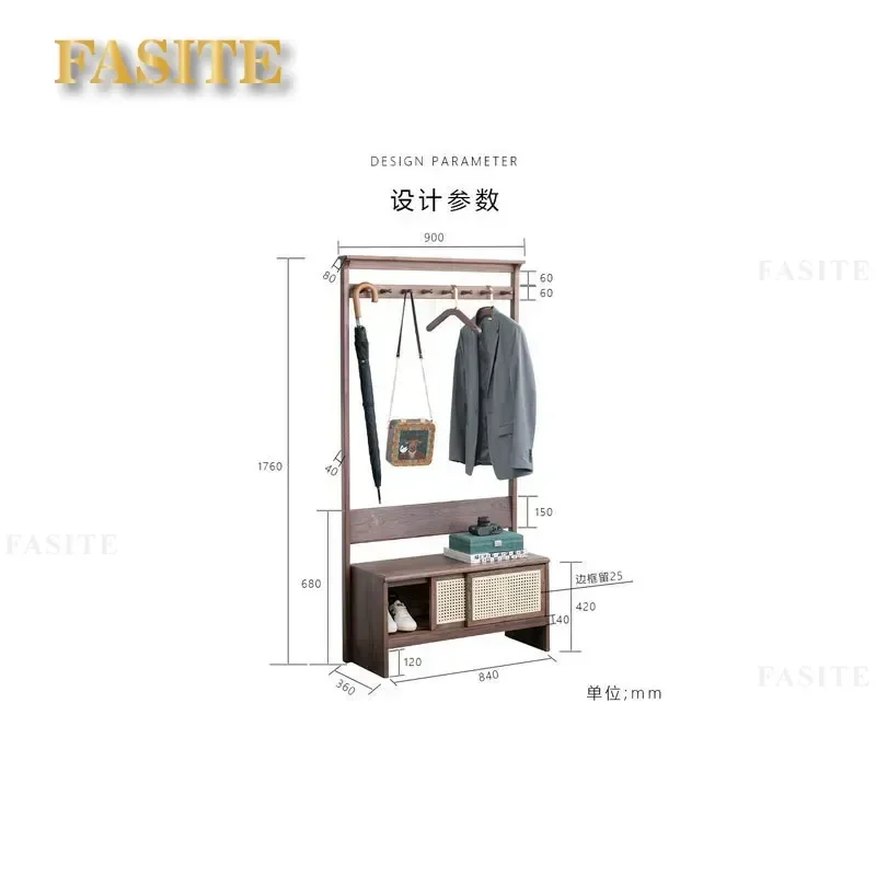 For Solid Wood North American Black Walnut Shoe Changing Stool Japanese Floor to Ceiling Coat Rack Entrance Cabinet Simple
