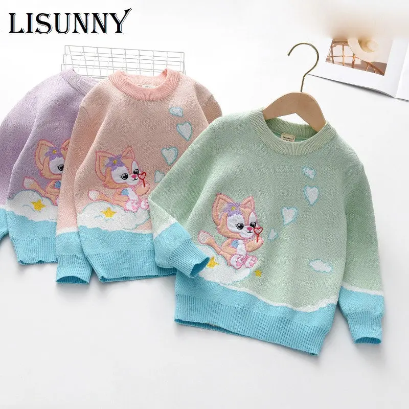 

2024 Autumn Winter Children Clothing Kids Sweater Girl Sweater Baby Pullover Cartoon Embroidery Toddler Clothes Lolita 1-7y