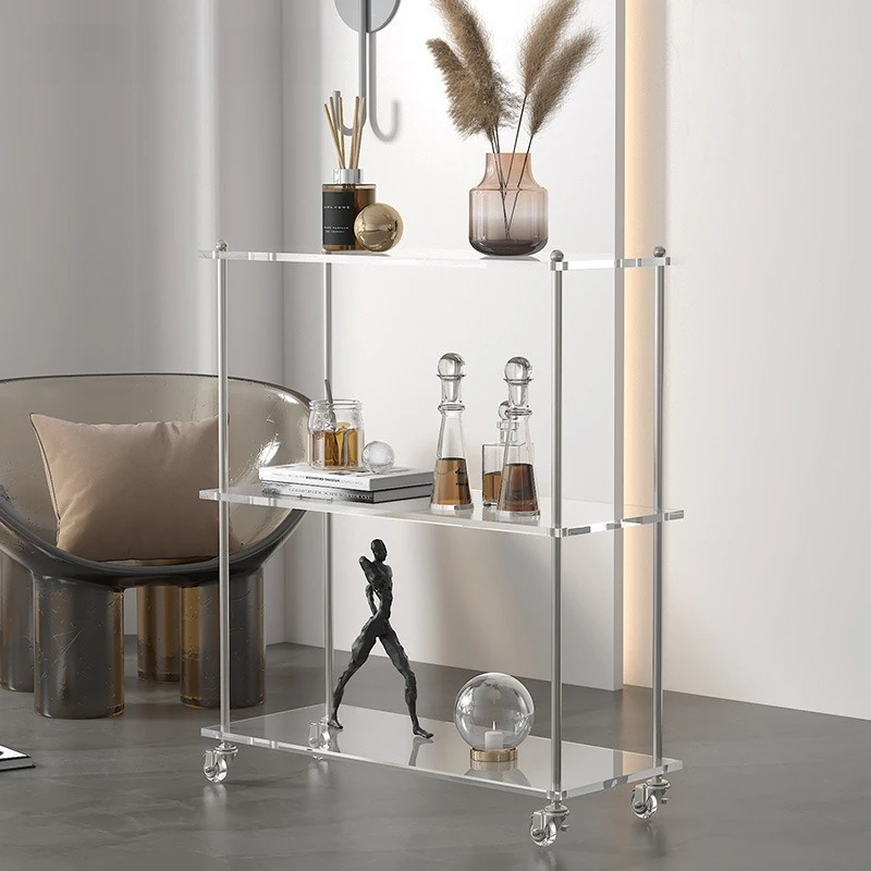 

Акриловая передвижная тележка-столик на колесиках, приставной столик к дивану, напольная полка для хранения на кухне, универсальная тележка-стеллаж