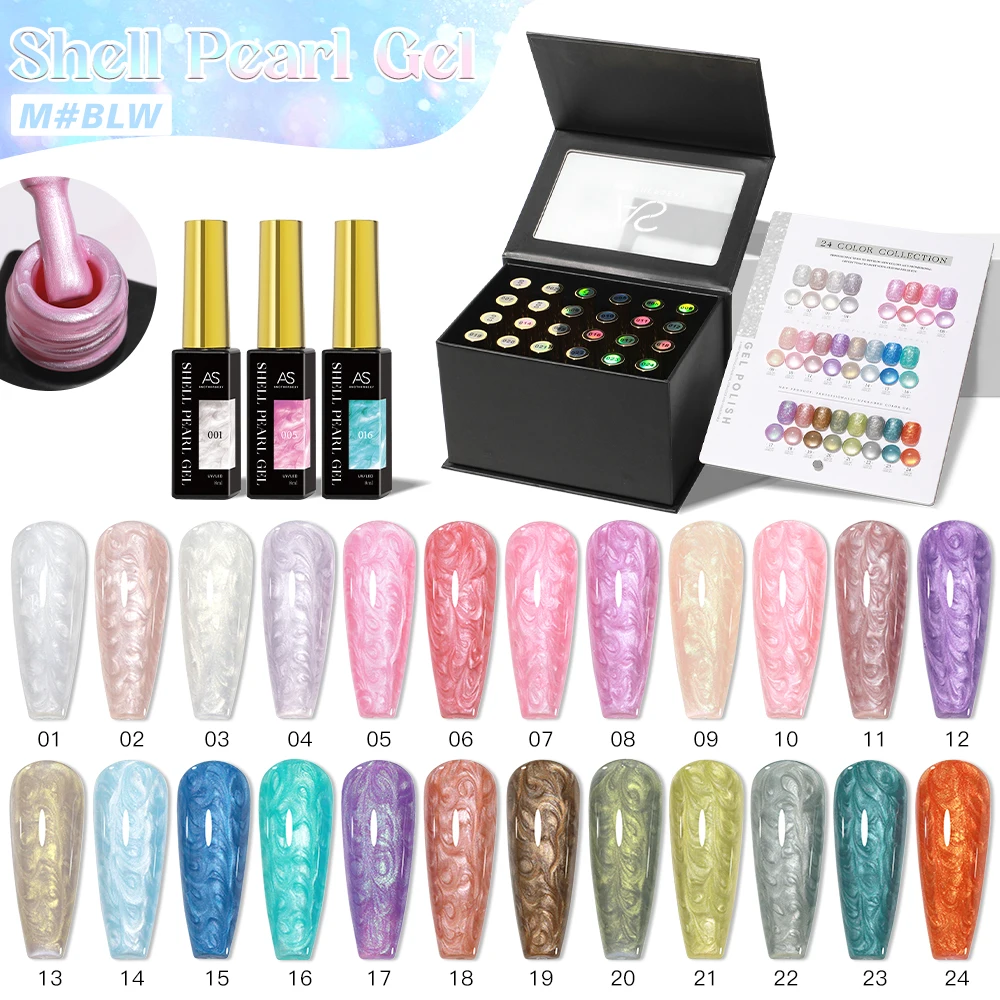 AS 8ml Thread Shell Gel Nail Polish Not Set 24 Color White Pearl Shell Texture Semi-Permanent Nail Art Gel Varnish For Gift