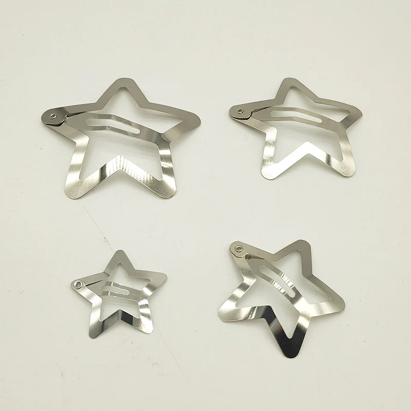 30~50PCS 3cm 4cm 5cm 6cm Nickle Silver Filigree Star Hair Clips for Girls Metal Snap Clip Plain Hairpins Barrettes Hairgrips