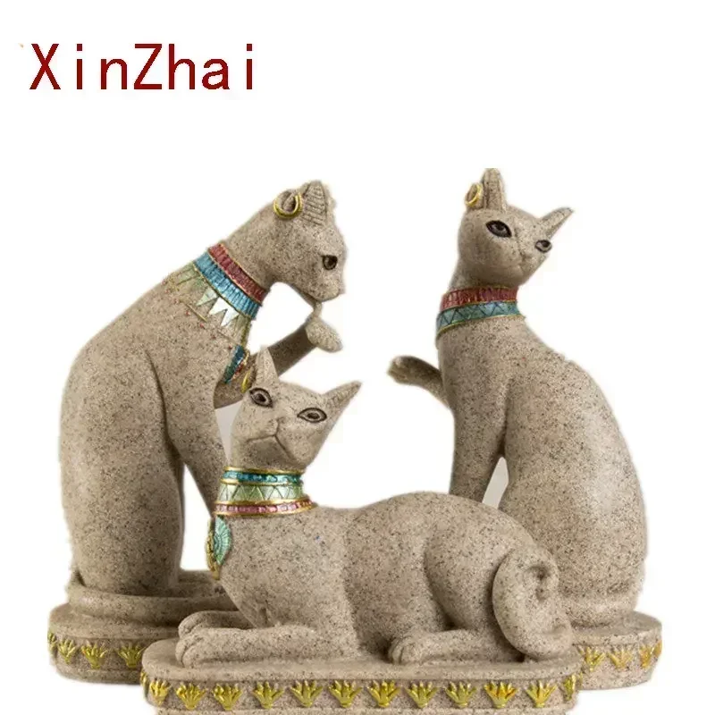 

VILEAD Sandstone Egypt Cat Statue Religious Fengshui Figurines Animal Statuettes Creative Vintage Home Decor Sculpture Gift Art