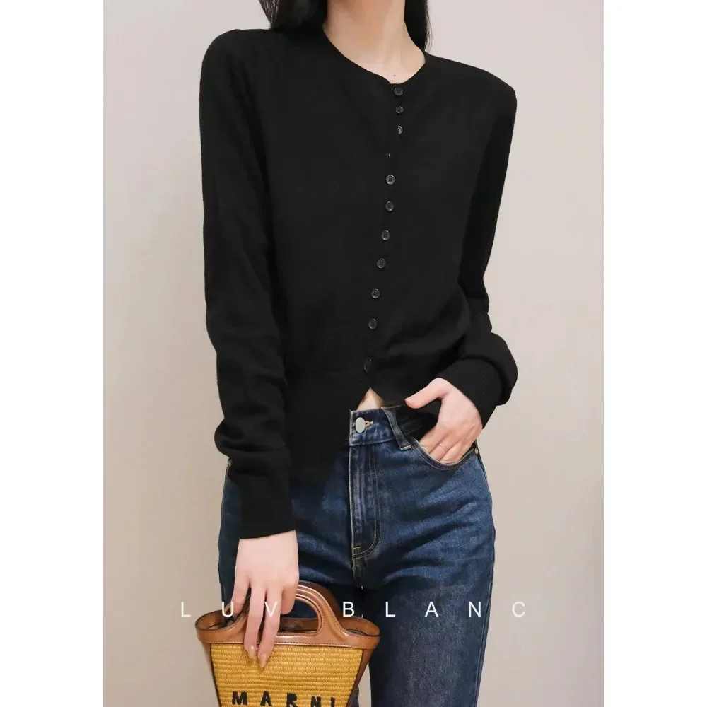 Women Red Wool Cardigan Slim Fit Round Neck Knit Sweater Autumn Winter Outerwear Base Layer Knitwear Ladies Warm