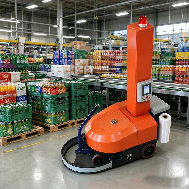 Mobile Pallet Wrapping Machine Robotic Stretch Wrapper Adjustable Film Tension for Multiple Warehouse Areas