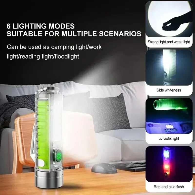 USB C Rechargeable LED Flashlight LED MINI Keychain Light with Tail Magnet Uv Light Multifunction Portable Torch Camping Lights