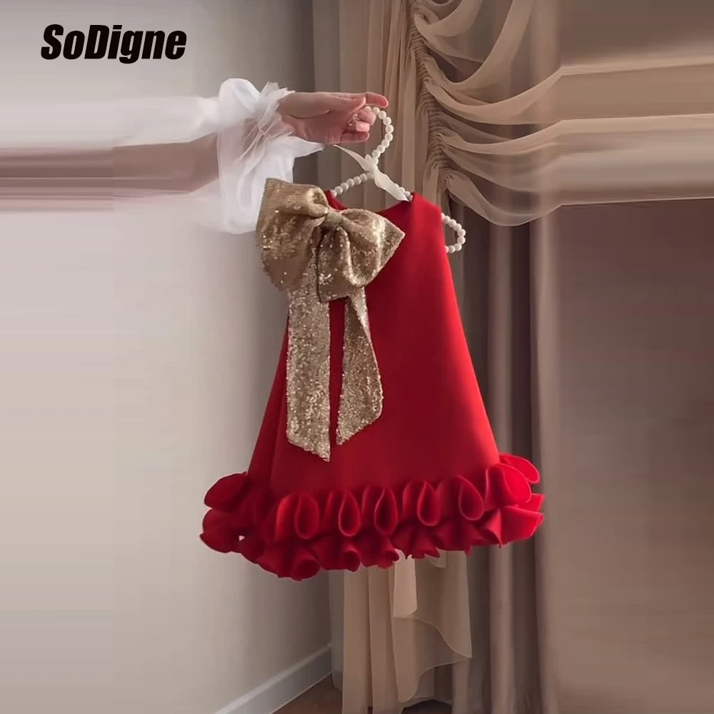 

SoDigne A-line Satin Short Flower Girl Dress O-neck Sleeveless Christmas Girls Skirt Party Dresses Kid Princess Gown Customized