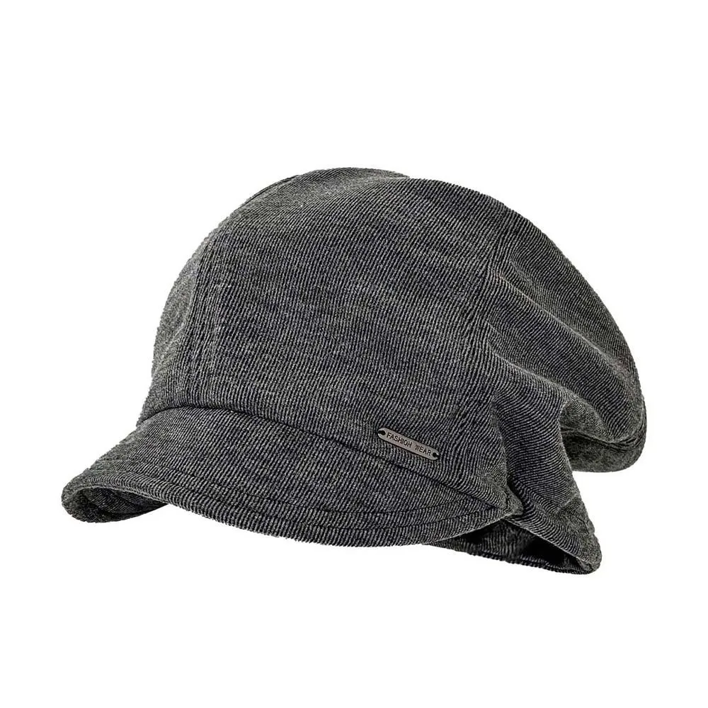 Rivet Ornament Slouchy Beret Face Framing Soft Fabric Short Brim Hat Elastic Band Solid Color Studded Beanie Chilly Days
