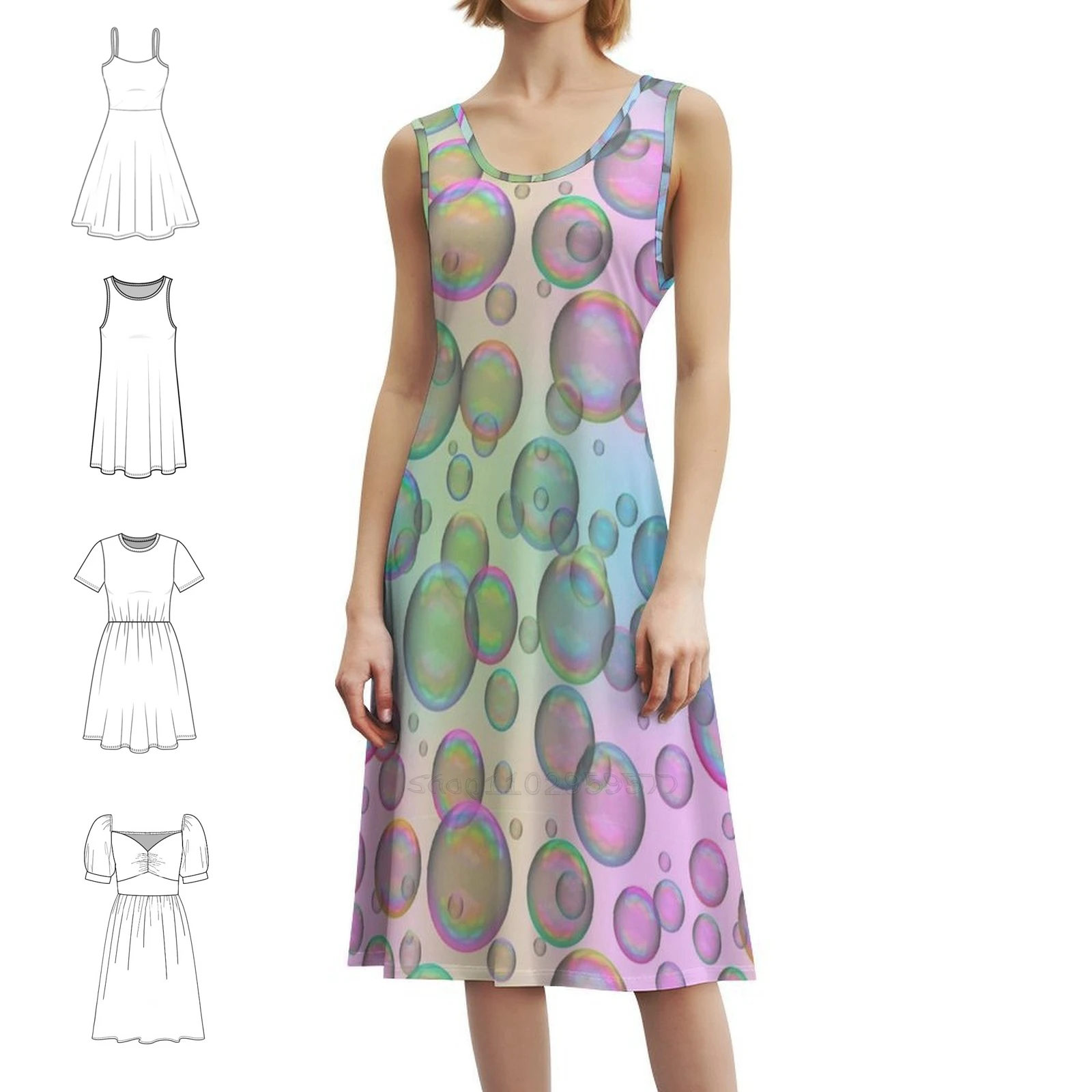 فقاعات الصابون قزحي الألوان متنوعة فستان عطلة مثير ملون للنساء على الشاطئ وحفلات أعياد الميلاد فستان قصير فقاعات الصابون