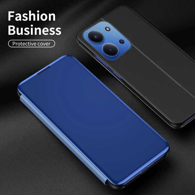 Skinlee For Xiaomi Redmi Note 14 13 12 11 Pro Plus 5G 15C 14C 13C 12C Turbo 3 Case Mirror View Smart Flip Case Shockproof Cover