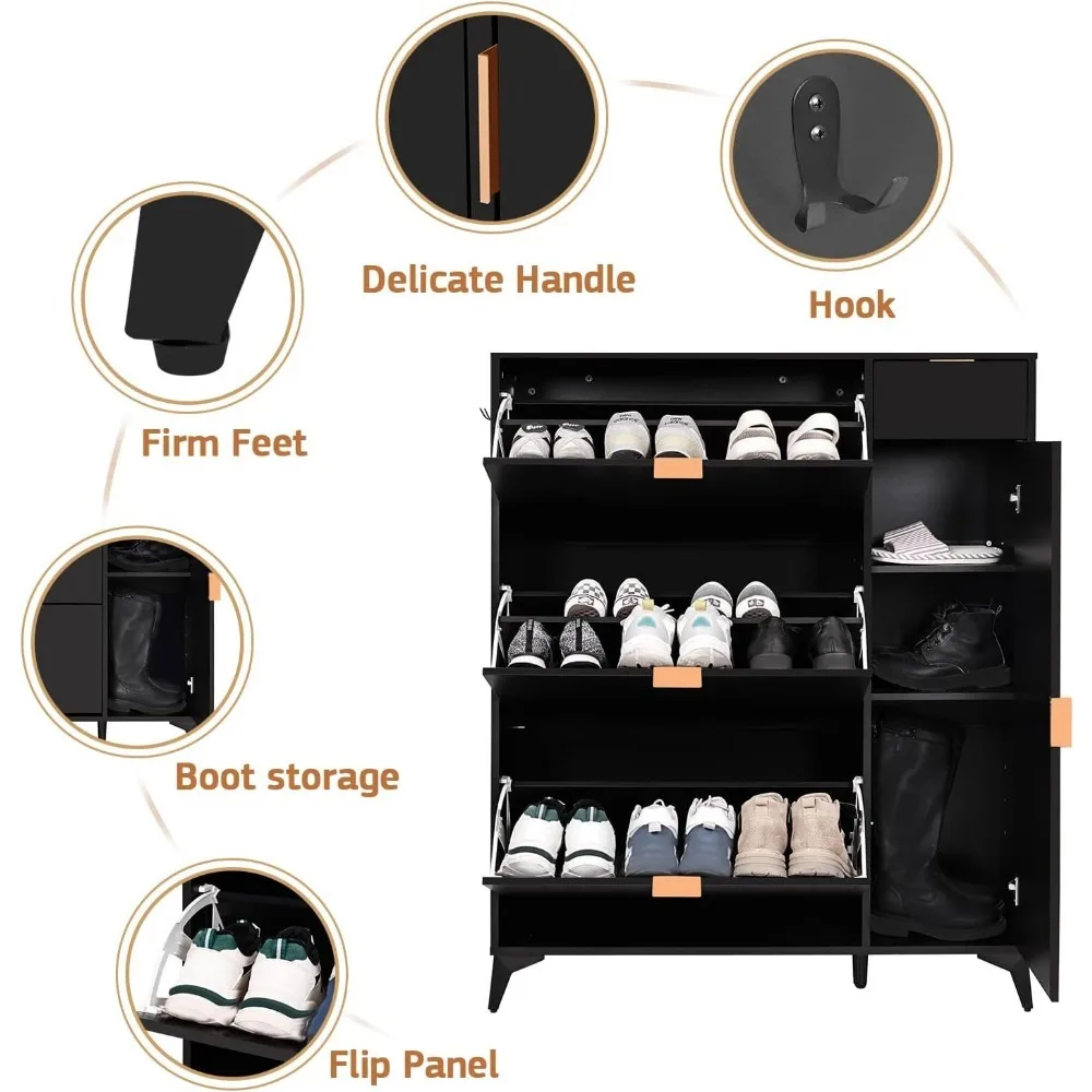 Shoe Cabinet, Furniture, 3 Flip Drawers Slim with Door Narrow Shoe Cabinet, Modern Freestanding Shoe Organizer, Shoes Cabinets