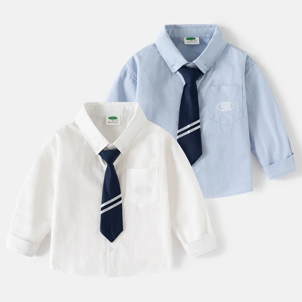

Boys Long-Sleeved Shirt School Style with Tie for Spring And Autumn Children's Clothing Older Kids Fashion outwear 4-11Y