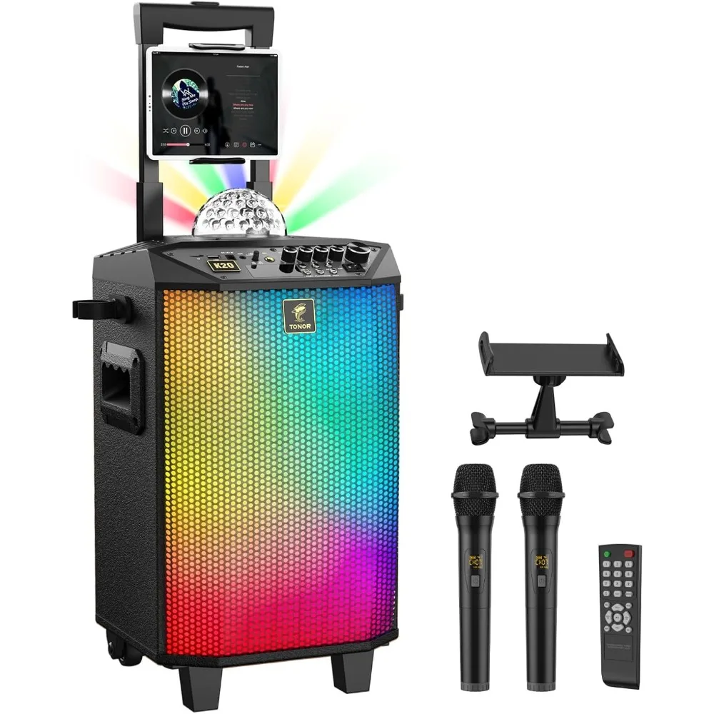 Wireless Karaoke Machine for Adults, PA System Portable Bluetooth Singing Speaker with Dual Wireless Microphones Microfono