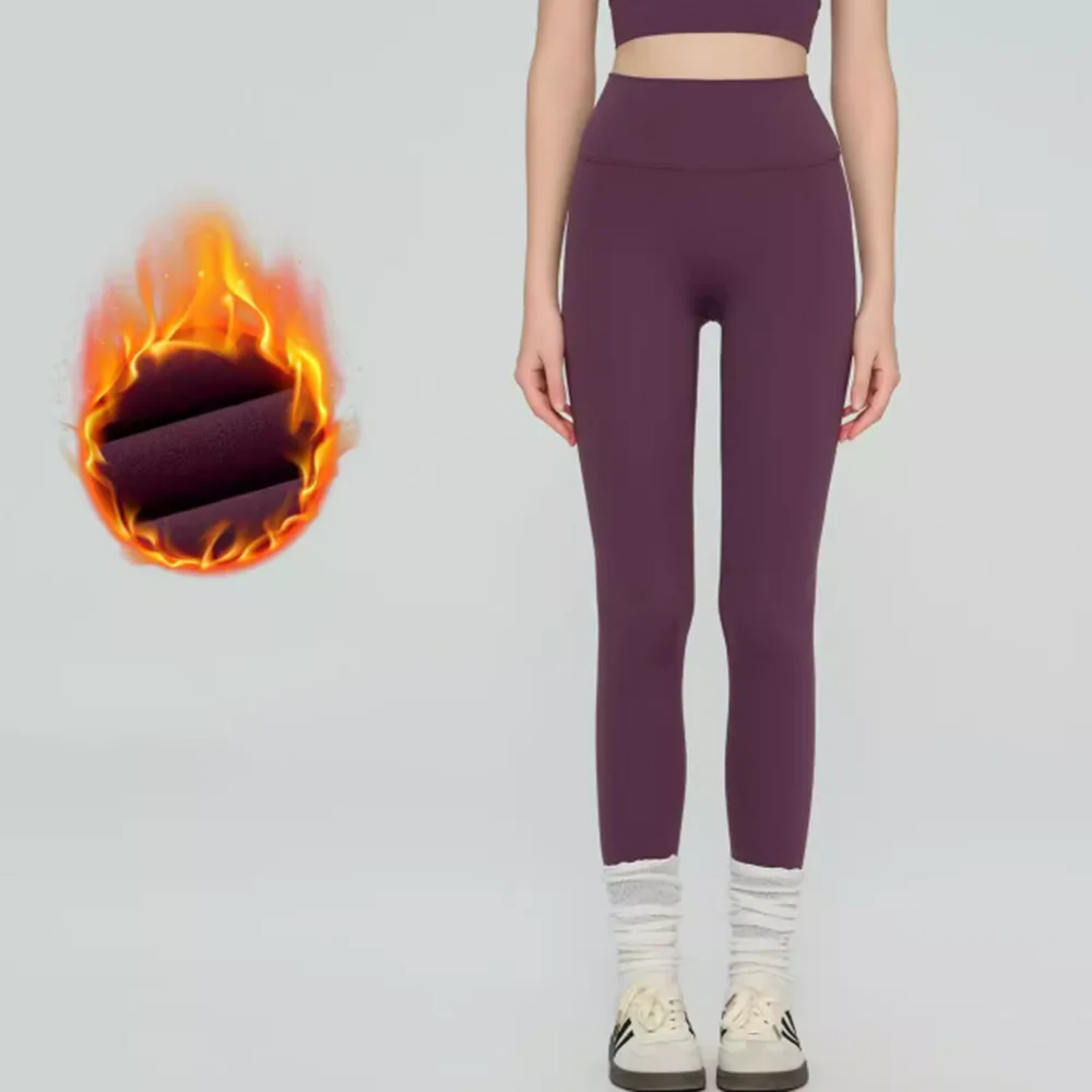 سراويل ضيقة من الصوف الحراري للنساء، سراويل للتمرين عالية الخصر بدون خياطة أمامية، دافئة ومقاومة للقرفصاء لفصل الشتاء #5