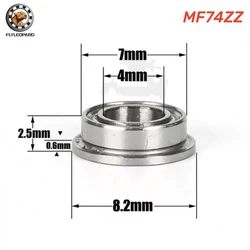 10pcs MF74ZZ Flange Bearing 4x7x2.5 mm Double Shielded ABEC-7 Bearing Steel Flanged MF74 Z ZZ Ball Bearing