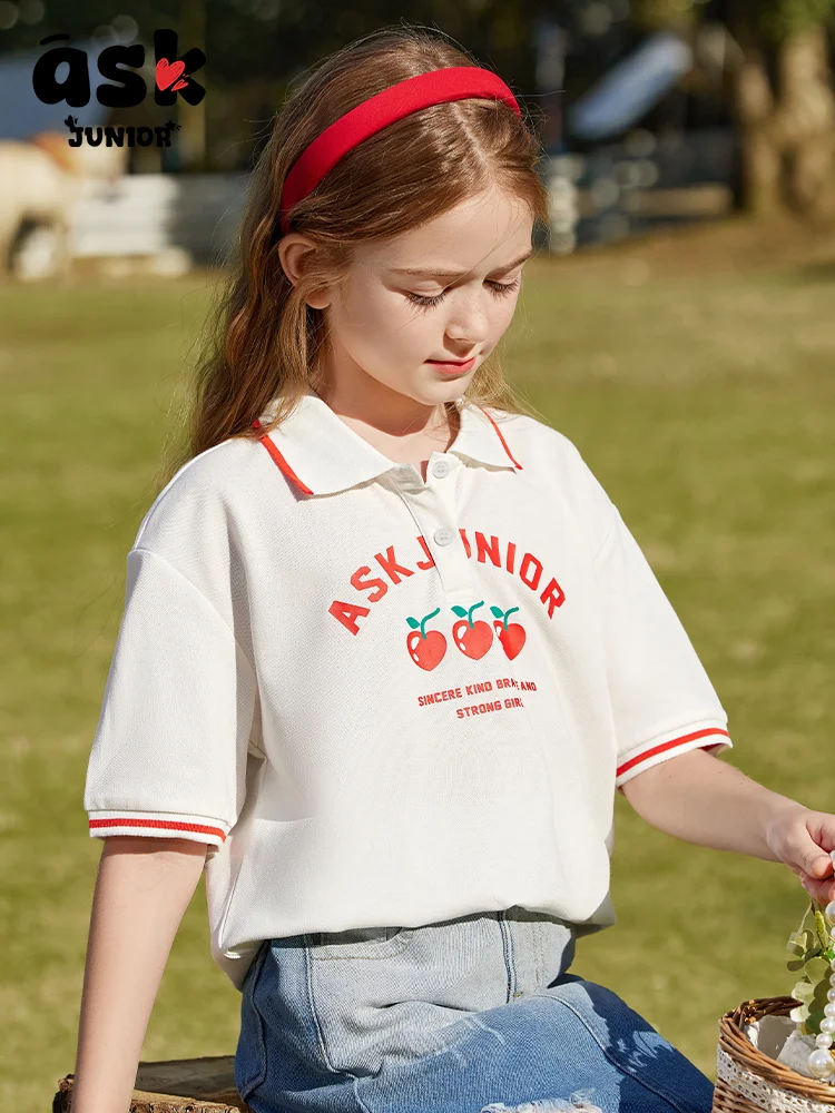 قميص بولو Tween Girls Youthful School Season Preppy Style Sweet كاجوال بنمط مطبوع وطية صدر السترة #1