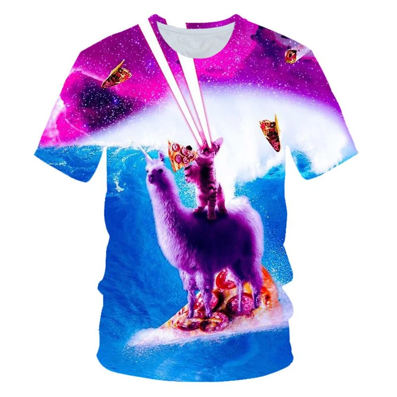 Funny Creation Cat T-shirt Men\'s Clothing O-neck Short Sleeve T Shirts 3D Printed Art Pattern Harajuku Street Oversized Tees Top