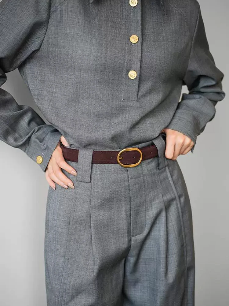 Damen-Wildledergürtel mit goldener Dornschließe aus Legierung, 2,8 cm Breite, modischer Designer-Stil für Jeans, Mantel – Detail 1