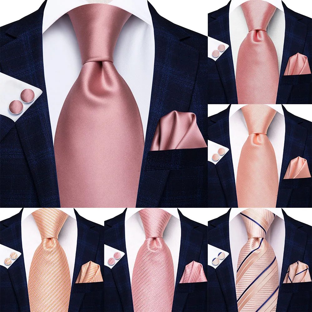 

Hi-Tie Designer Rose Pink Solid Silk Wedding Tie For Men Gift Men Necktie Set Handky Cufflink Fashion Business Party Dropshiping