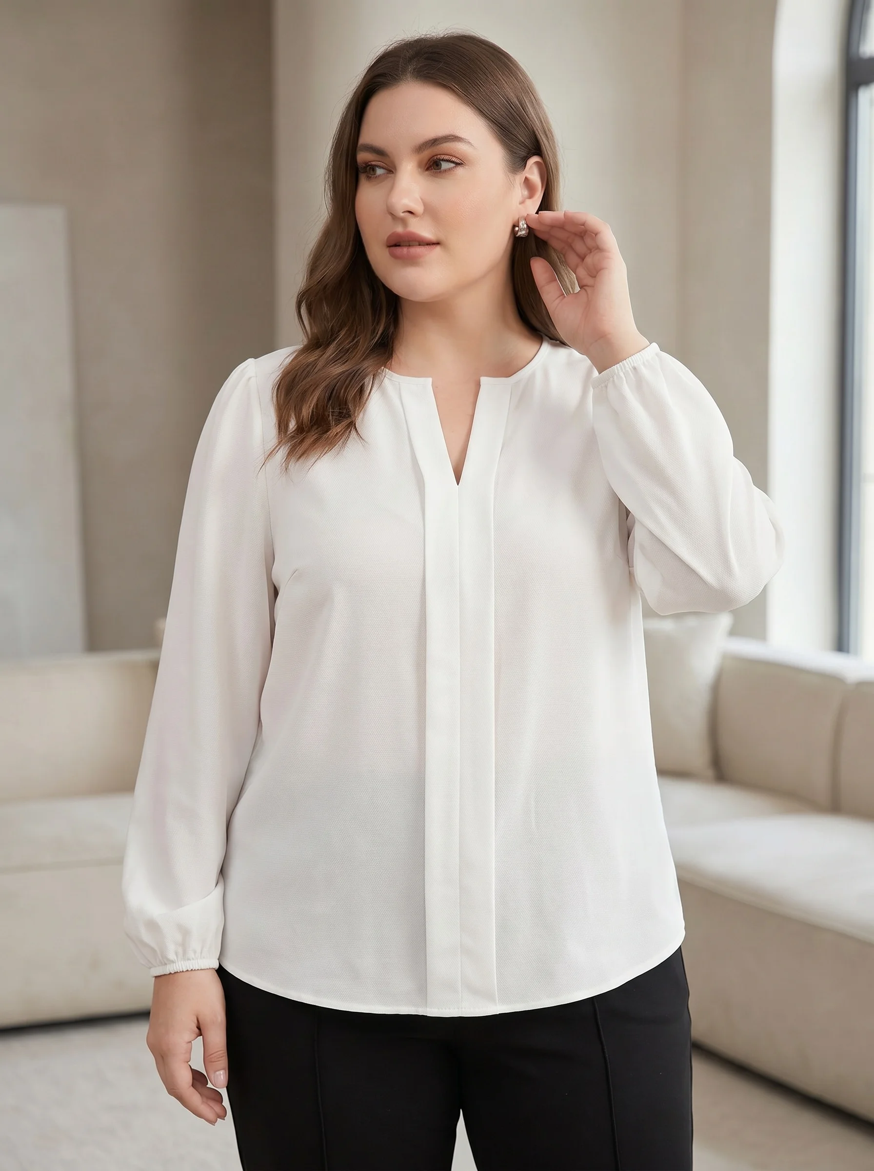 

Rosa fera Plus Size Women’s V Neck Long Sleeve Blouse Casual Loose Fit Office Shirt Top