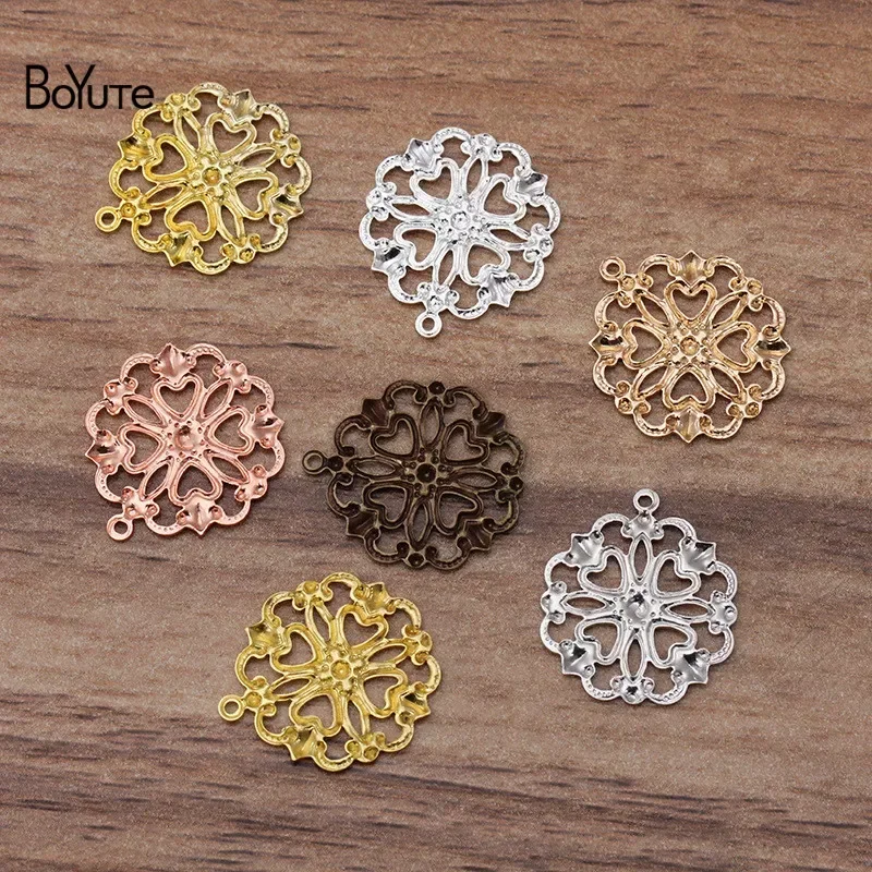 BoYuTe (100 Pieces/Lot) 16*18MM Metal Brass Filigree Plate Flower Charms Wholesale DIY Handmade Jewelry Materials